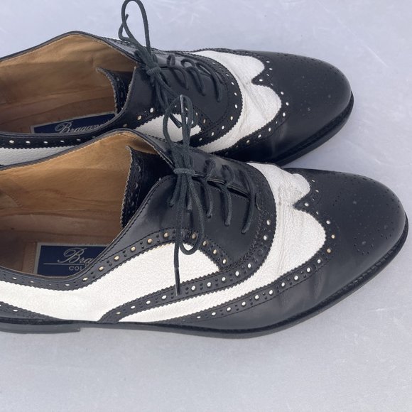 COLE HAAN Abraham I MADE IN ITALY BLACK WHITE LEATHER Wingtip Oxford sz 9.5M - Picture 3 of 10